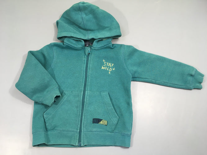 Sweat à capuche zippé vert, moins cher chez Petit Kiwi
