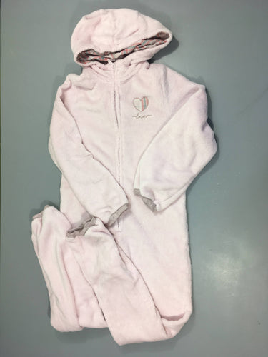 Combinaison zippé velours rose pâle à capuche coeur, moins cher chez Petit Kiwi