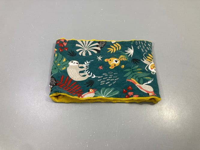 Snood bleu canard jungle animaux doublé velours moutarde, moins cher chez Petit Kiwi