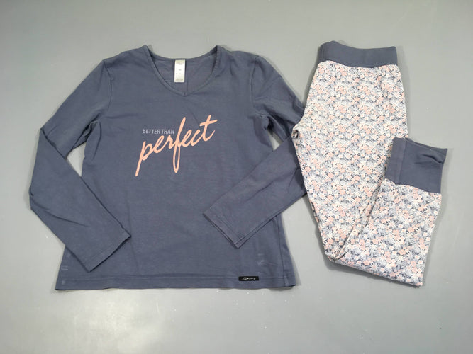 Pyjama 2pcs jersey m.l gris perfect, bas fleuri, moins cher chez Petit Kiwi