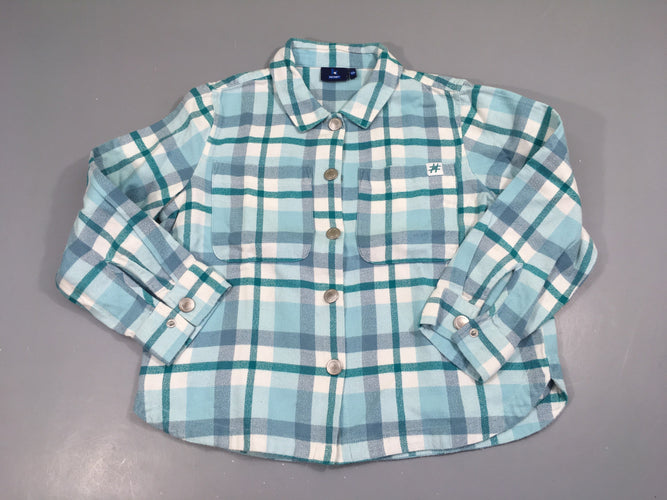 Surchemise m.l flanelle carreaux bleu clair/blanc/turquoise, légèrement bouloché, moins cher chez Petit Kiwi