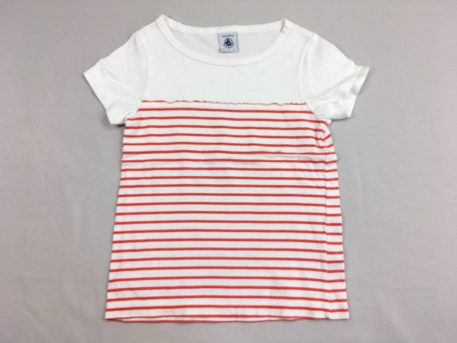 T-shirt m.c blanc rayé corail, moins cher chez Petit Kiwi