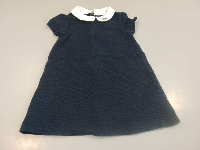 Robe m.c bleu marine texturé, col blanc "Happy", moins cher chez Petit Kiwi