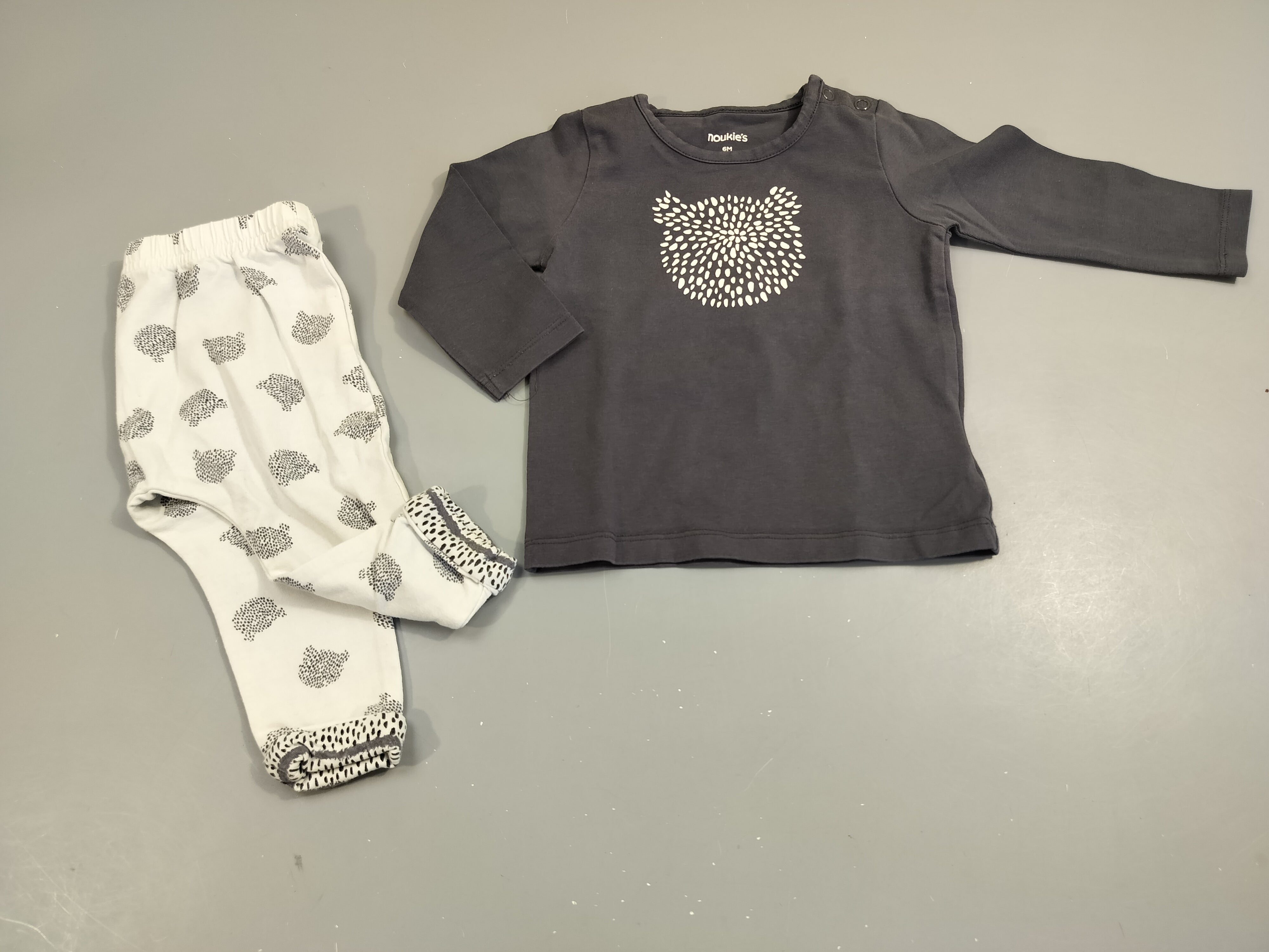 Pyjama 2pcs jersey  gris   et blanc têtes d'ours 95% coton  5% élasthanne