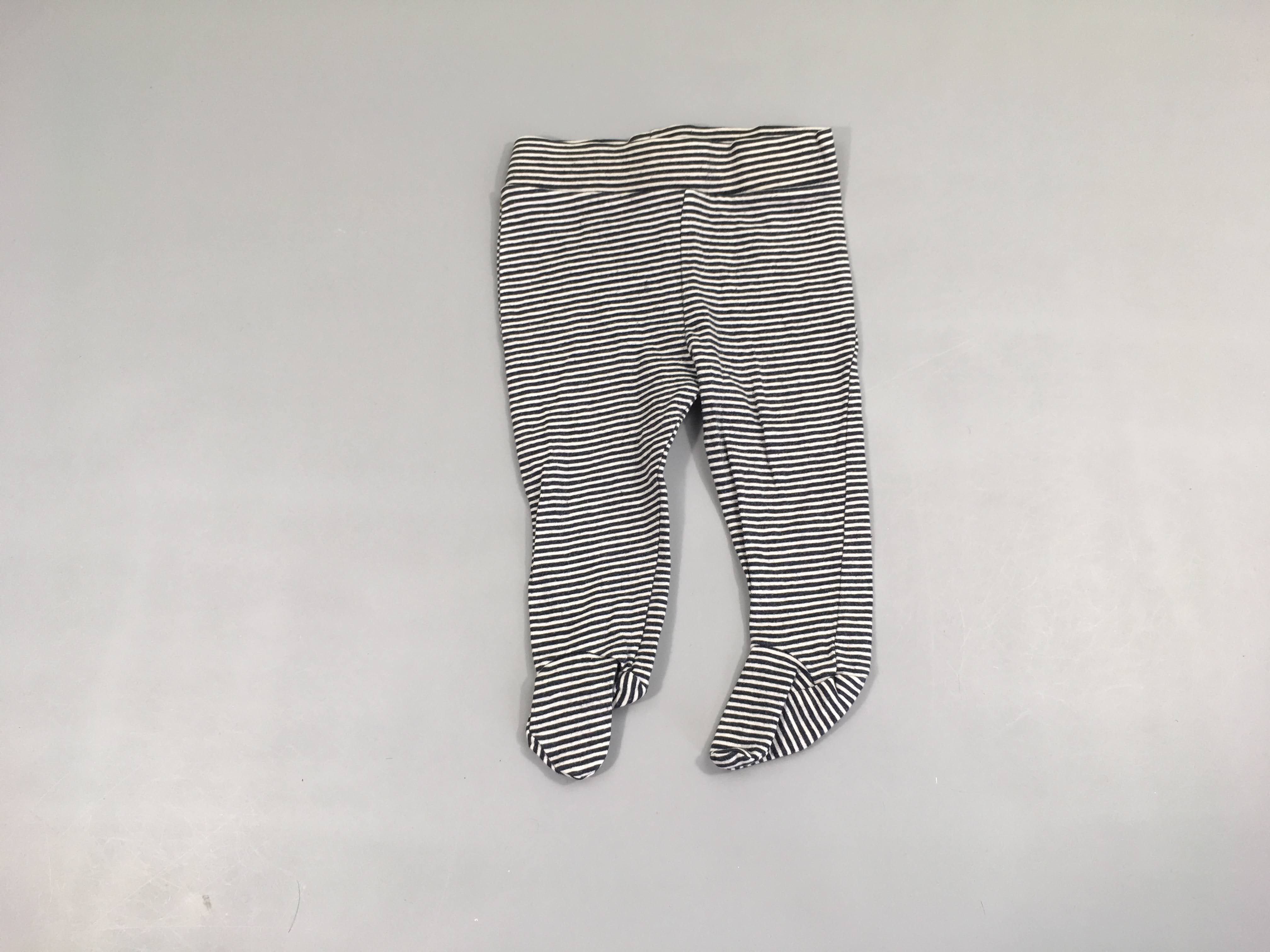 Pantalon à pieds jersey blanc rayé bleu foncé