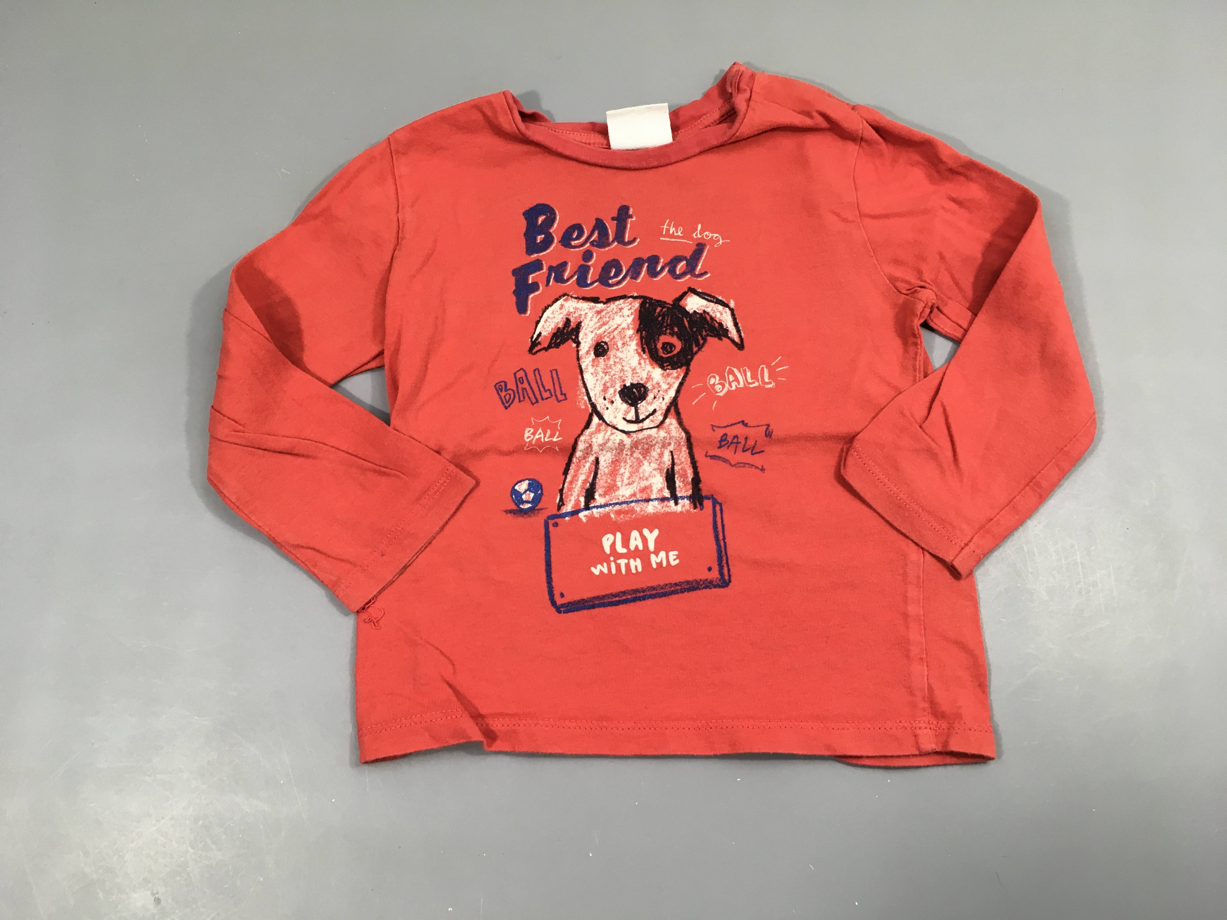 T-shirt m.l terra cotta chien-Légèrement bouloché