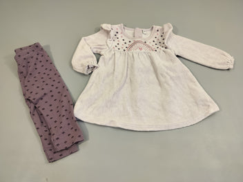 Dessus de pyjama velous mauve étoiles, arc-en-ciel, dessous de pyjama jersey mauves motifs étoiles