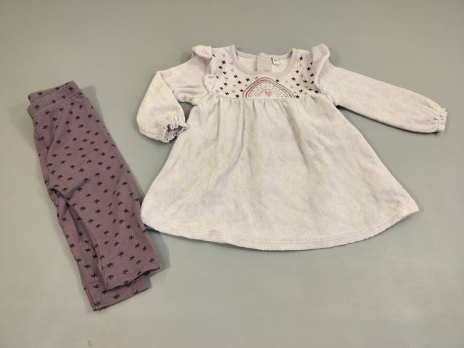Dessus de pyjama velous mauve étoiles, arc-en-ciel, dessous de pyjama jersey mauves motifs étoiles, moins cher chez Petit Kiwi