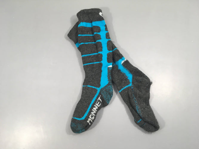 Chaussettes gris/turquoises, 33-34 laine merinos, moins cher chez Petit Kiwi