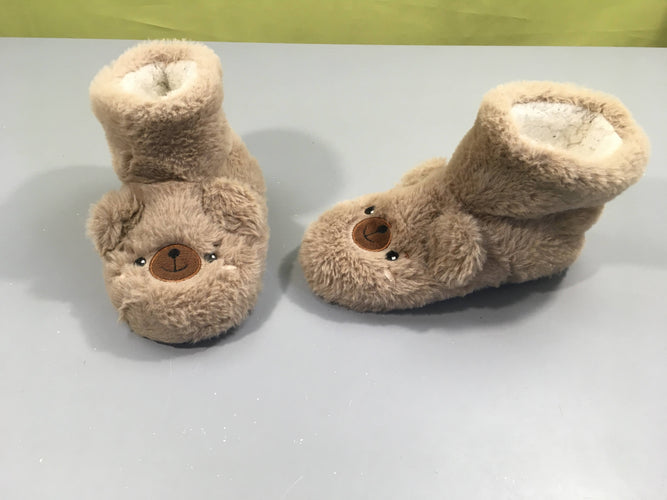 Pantoufles velours beige ours, 28-29, moins cher chez Petit Kiwi