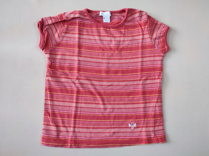 T-shirt m.c rouge rayé orange/rose, moins cher chez Petit Kiwi