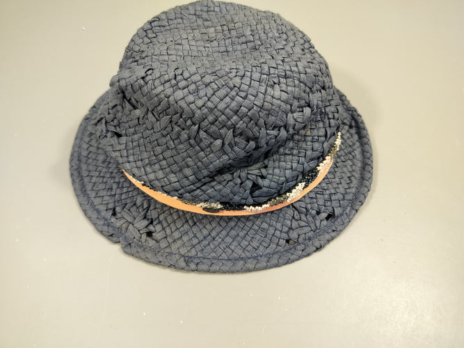 Chapeau  style paille bleu marine, moins cher chez Petit Kiwi