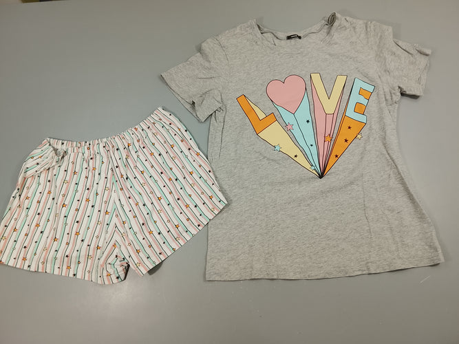 Pyjama 2pcs jersey gris flammé "love" short blanc rayé étoiles, moins cher chez Petit Kiwi