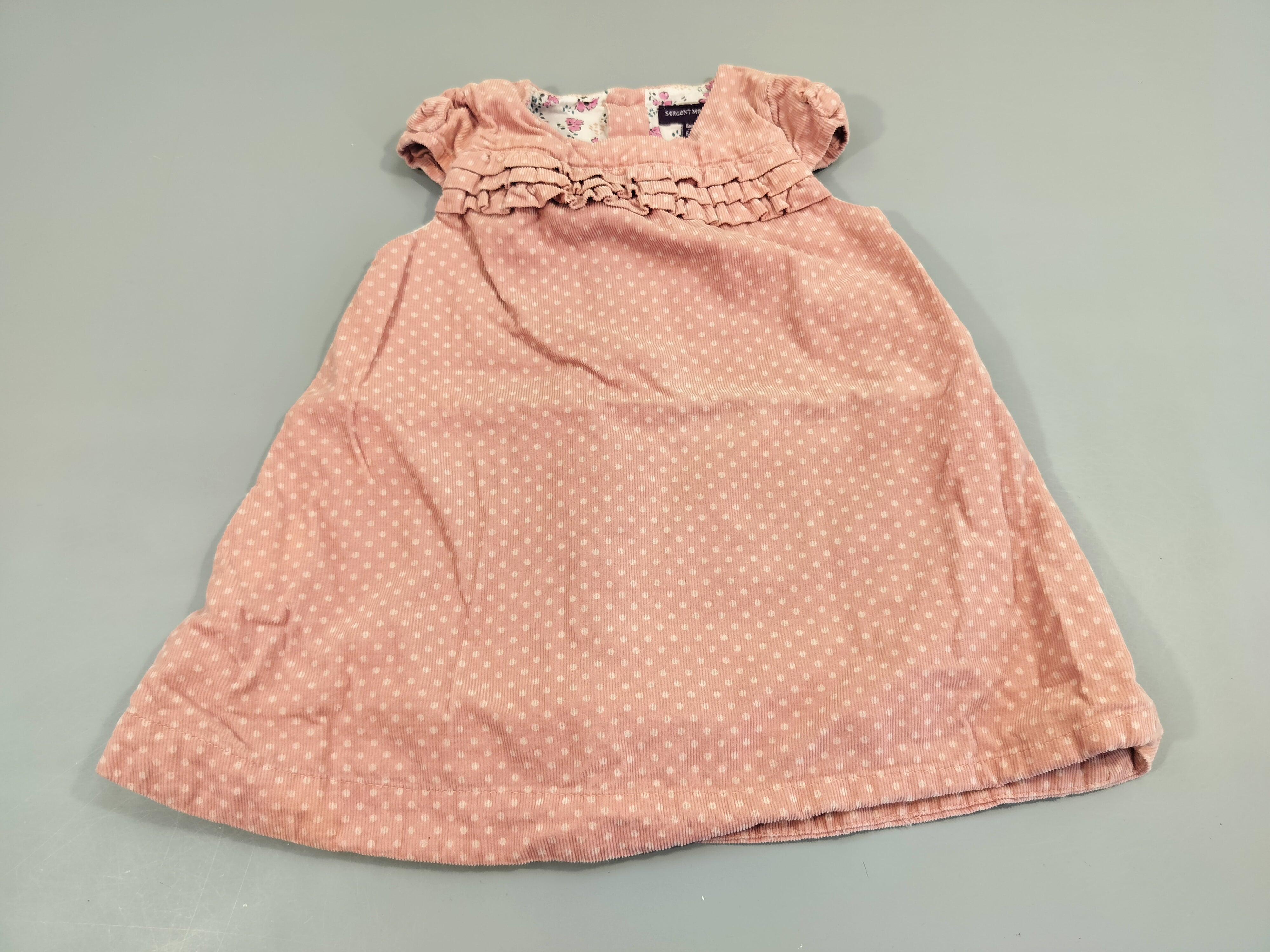 Robe m.c en velours côtelé  rose à pois