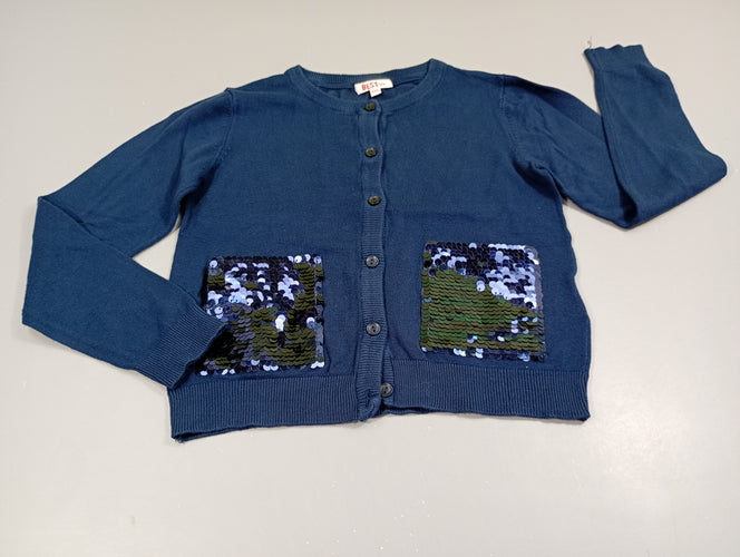 Gilet bleu marine, poches sequins, moins cher chez Petit Kiwi