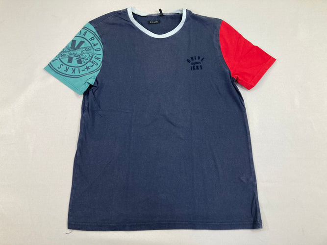 T-shirt m.c bleu foncé manches rouge/vert, moins cher chez Petit Kiwi