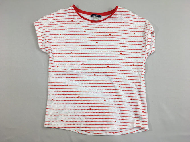 T-shirt m.c blanc rayé rouge coeurs, moins cher chez Petit Kiwi