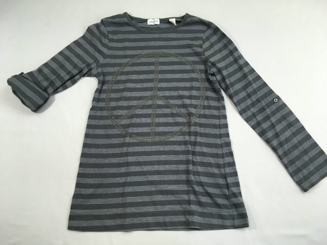 T-shirt m.l retroussable gris rayé peace&love, moins cher chez Petit Kiwi