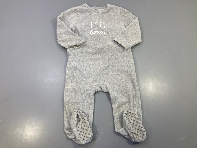 Pyjama velours gris petit amour, moins cher chez Petit Kiwi