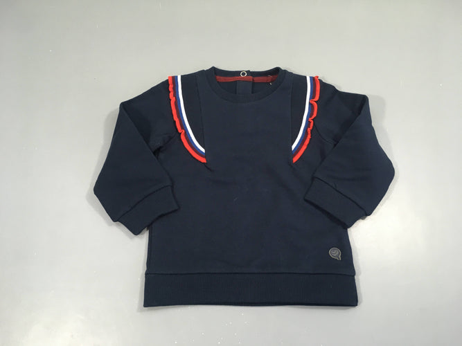 Etat neuf sweat bleu foncé froufrous rayé rouge/blanc/bleu, moins cher chez Petit Kiwi