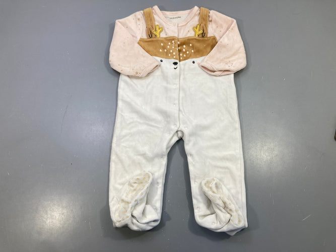 Pyjama velours rose pâle renne, moins cher chez Petit Kiwi
