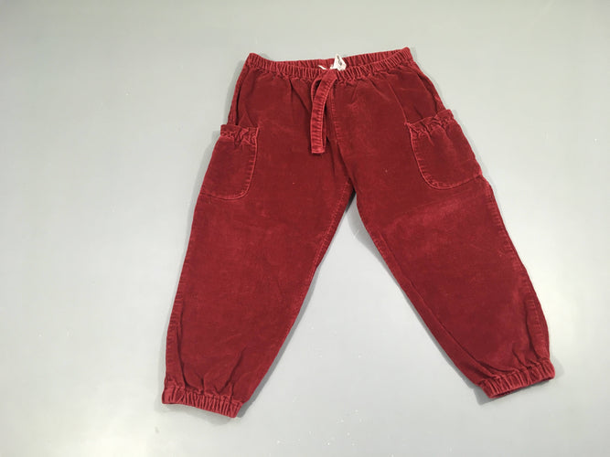 Pantalon velours côtelé rouge taille et chevilles élastiques Risu risu, moins cher chez Petit Kiwi