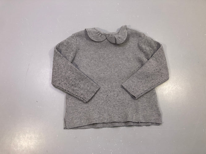 Pull gris côtelé col, bouloché, moins cher chez Petit Kiwi
