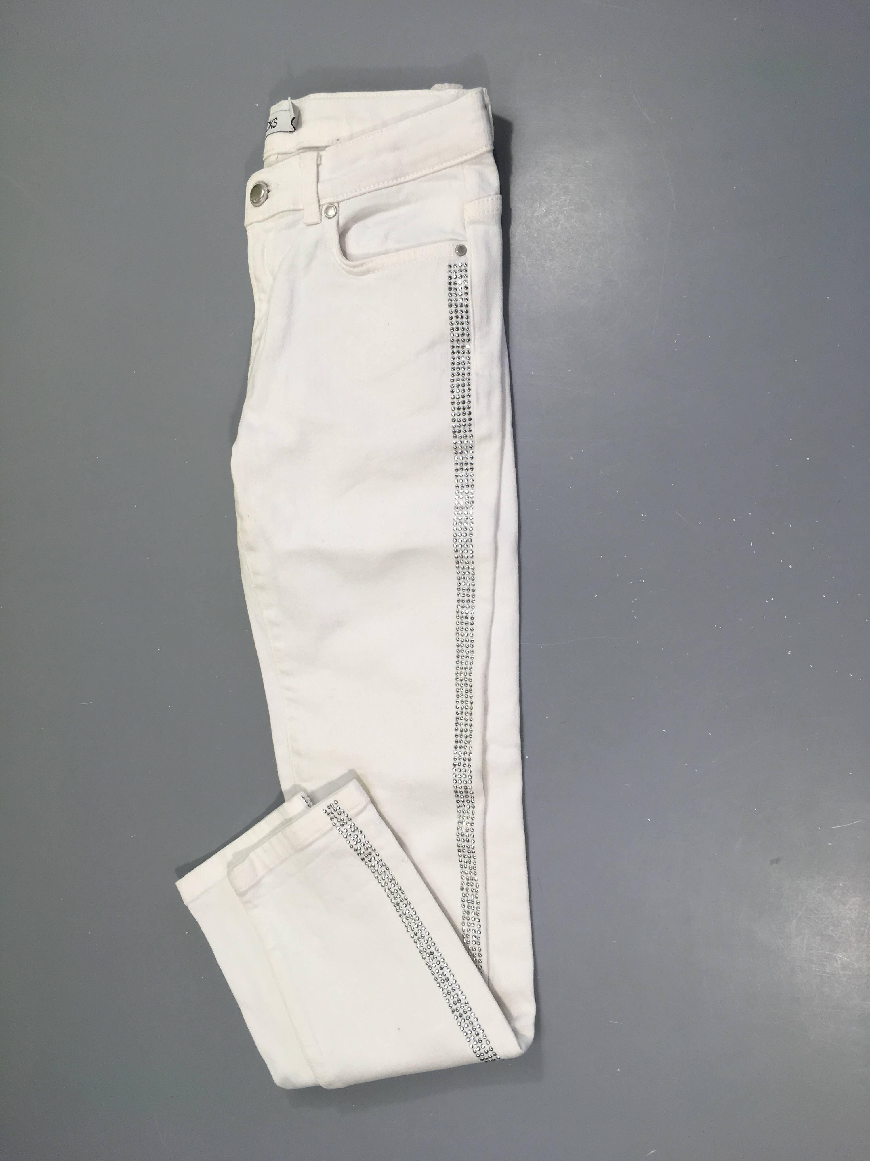 Pantalon blanc bandes latérales strass