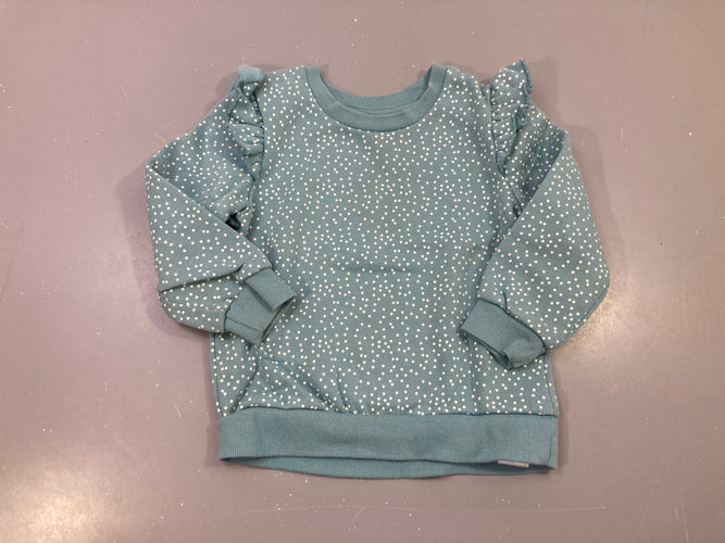 Sweat bleu pois volants, légèrement bouloché, moins cher chez Petit Kiwi