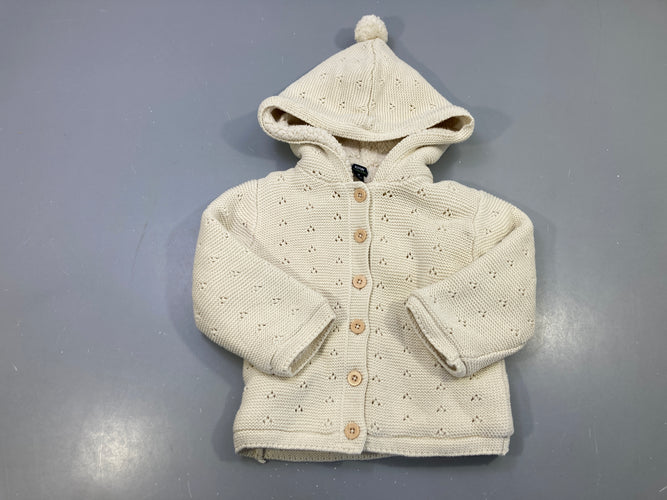 Gilet mailles écru ajouré, doublé peluche à capuche, moins cher chez Petit Kiwi
