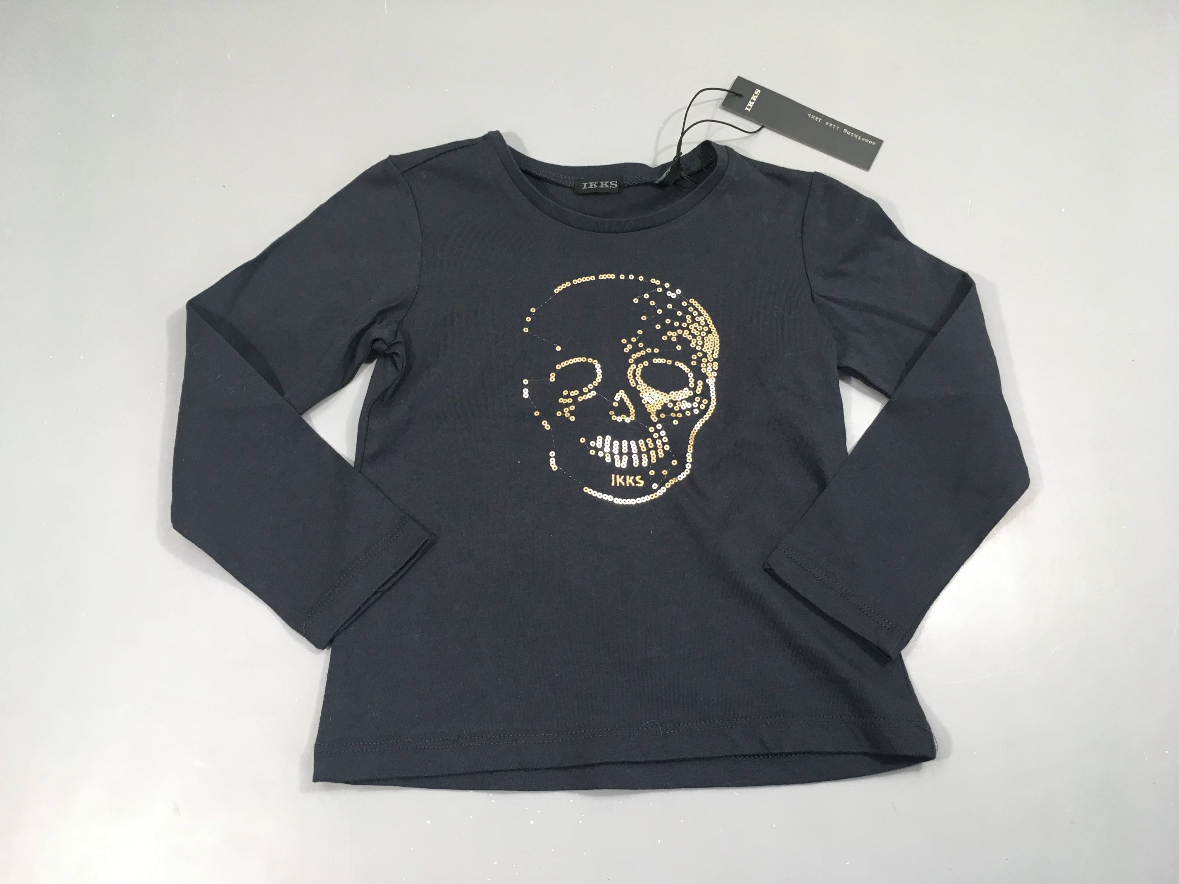 NEUF T-shirt m.l bleu marine tête de mort sequins