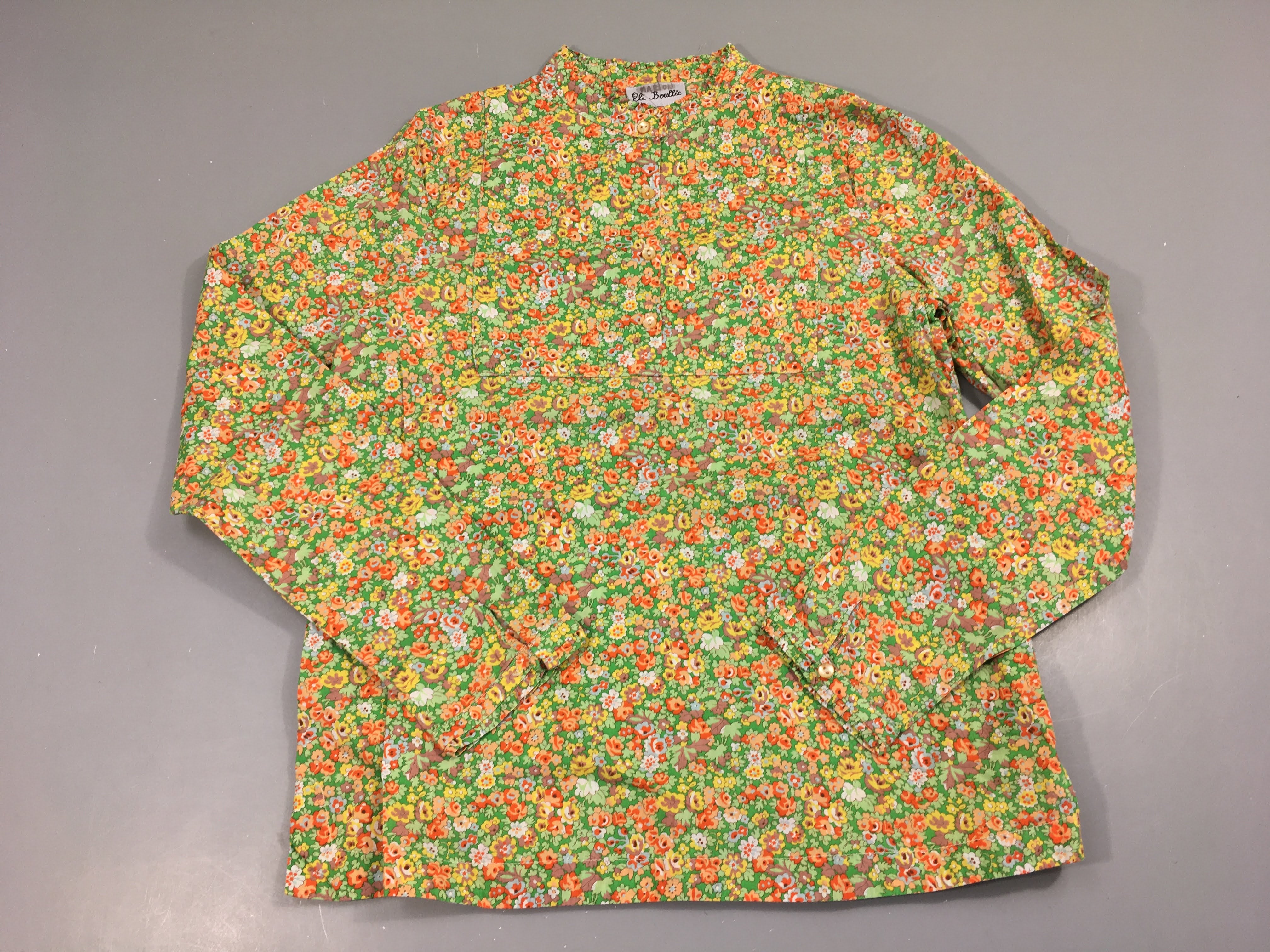 Blouse m.l liberty fleurs vert/orange/jaune Eli Boullie