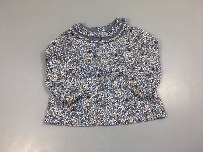 Blouse ml bleue fleurie col, moins cher chez Petit Kiwi