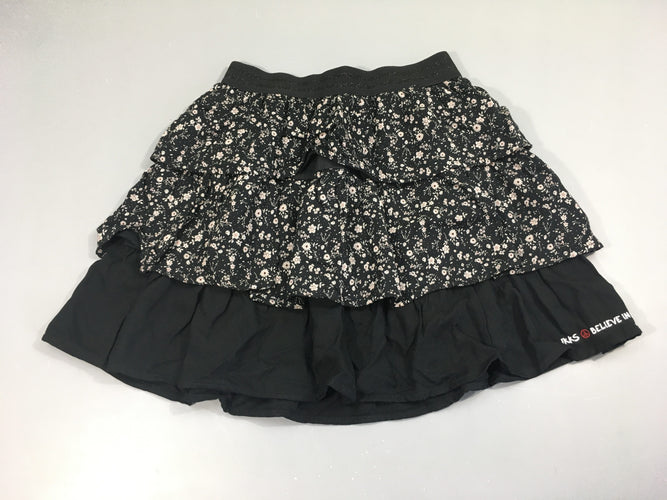 Jupe volants noire fleurs, moins cher chez Petit Kiwi
