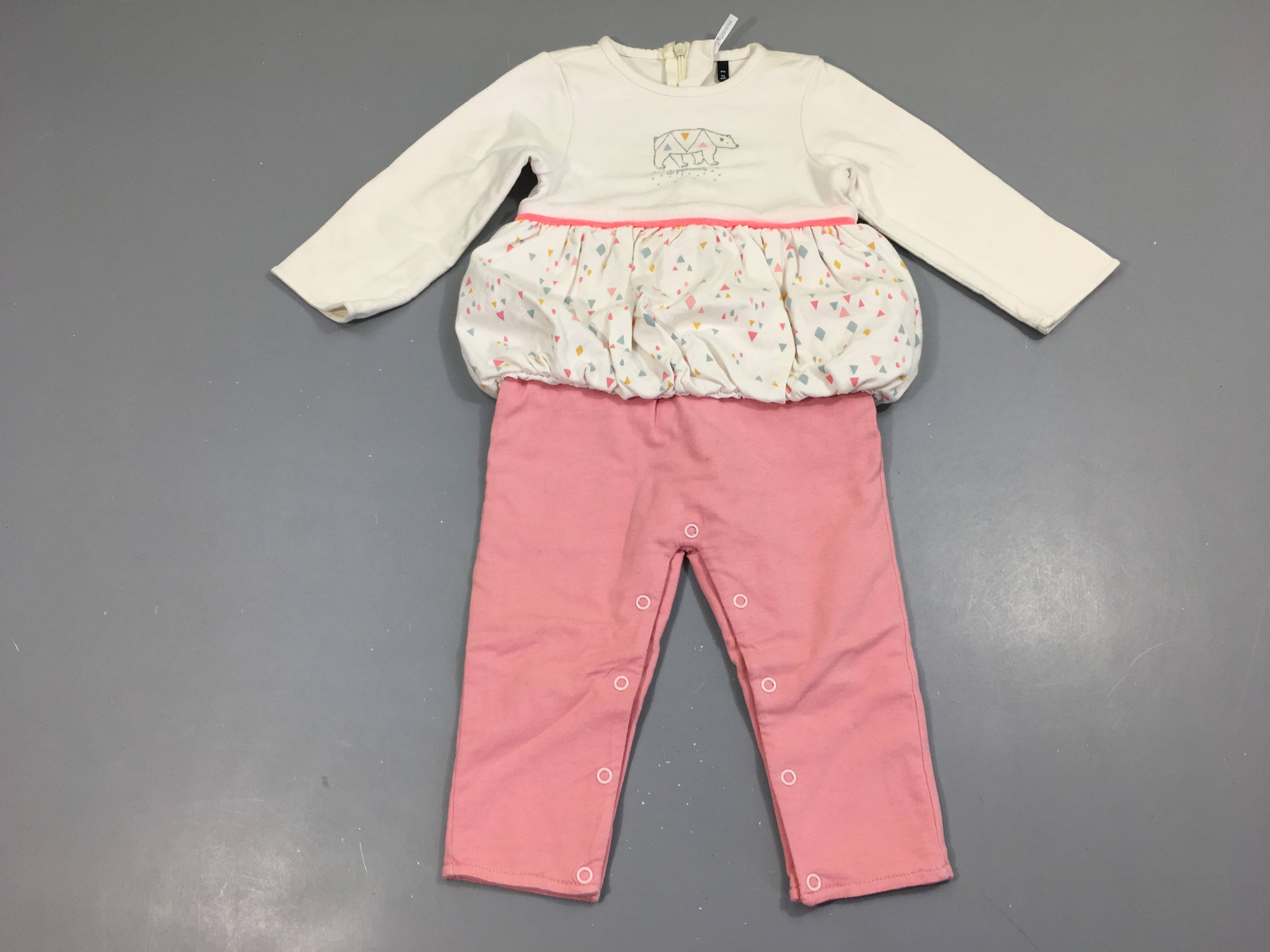 Combinaison m.l jersey blanc/rose ours effet superposé robe