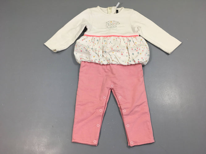 Combinaison m.l jersey blanc/rose ours effet superposé robe, moins cher chez Petit Kiwi