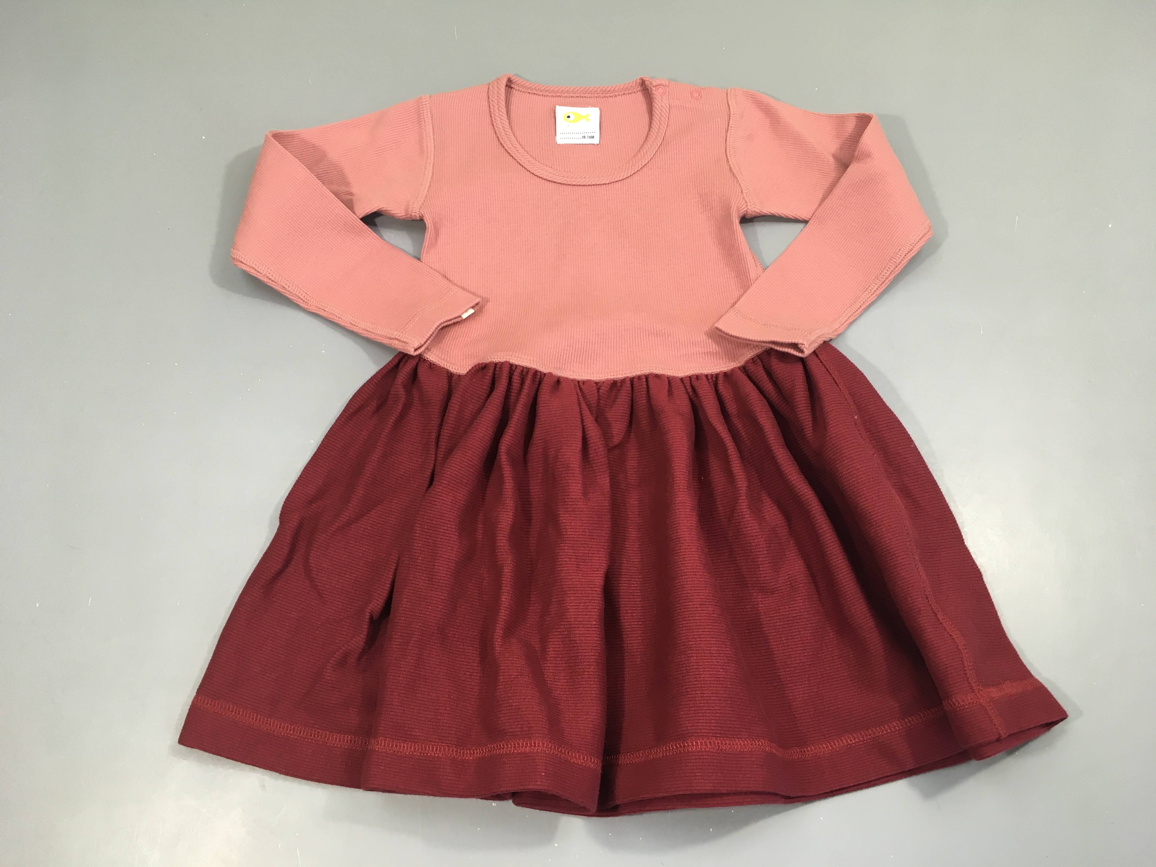 Robe m.l jersey côleté rose/bordeaux Bonjour Maurice