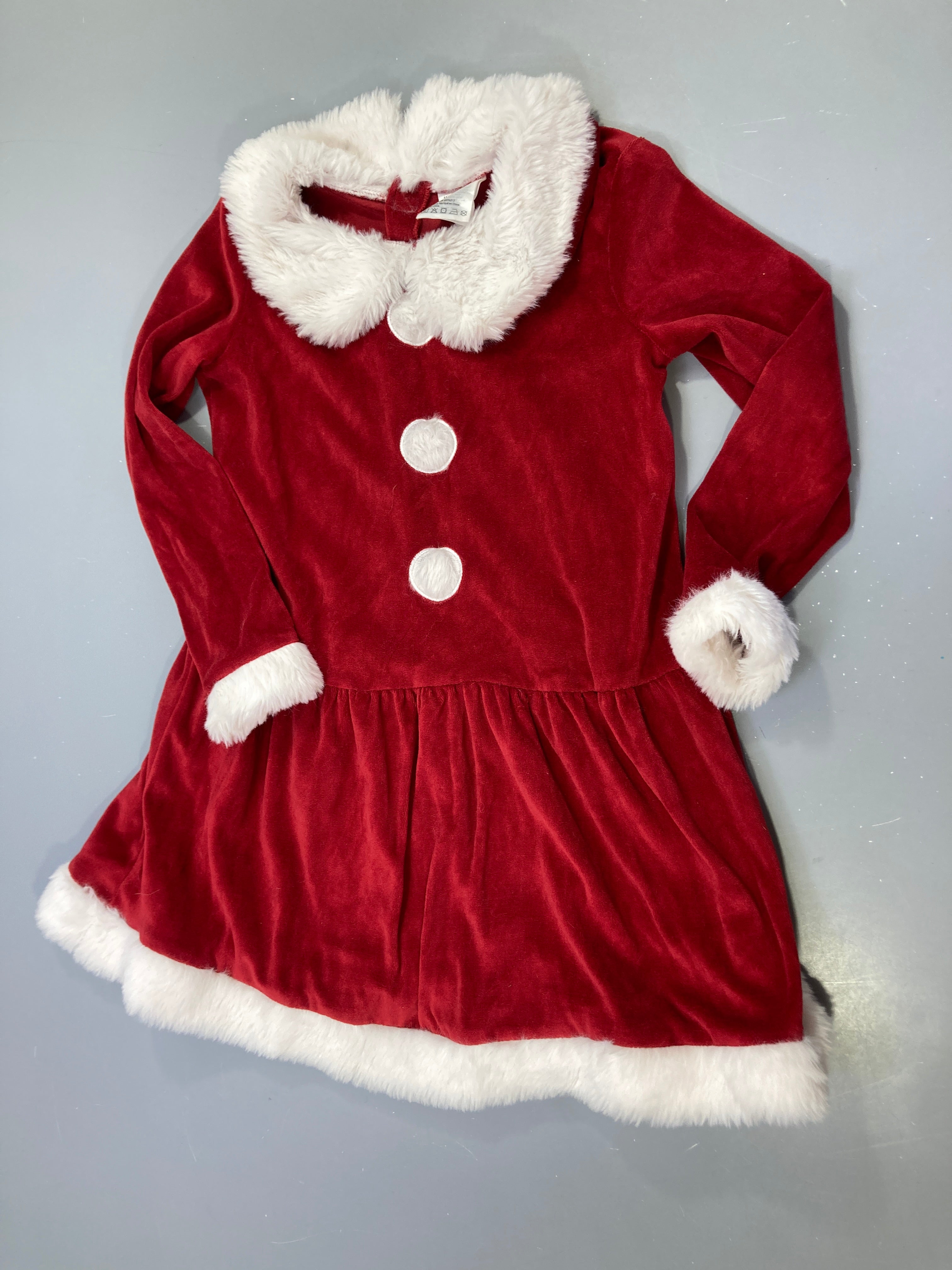 Robe m.l velours rouge Noël fausse fourrure