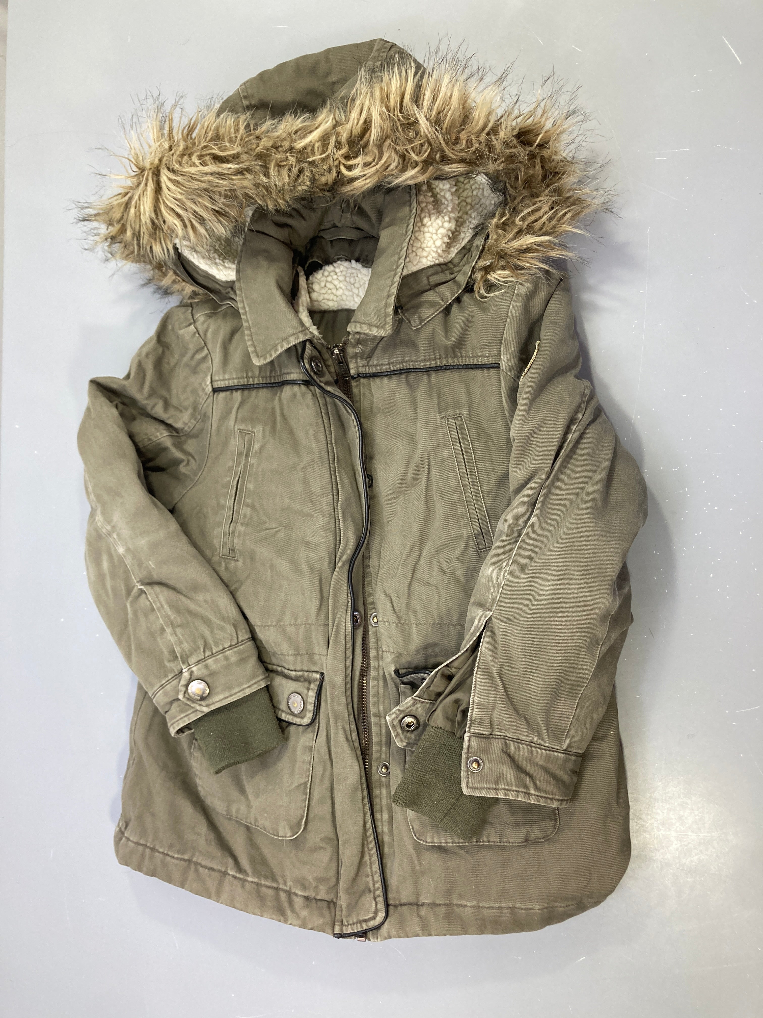 Veste kaki doublée sherpa amovible, capuche amovible