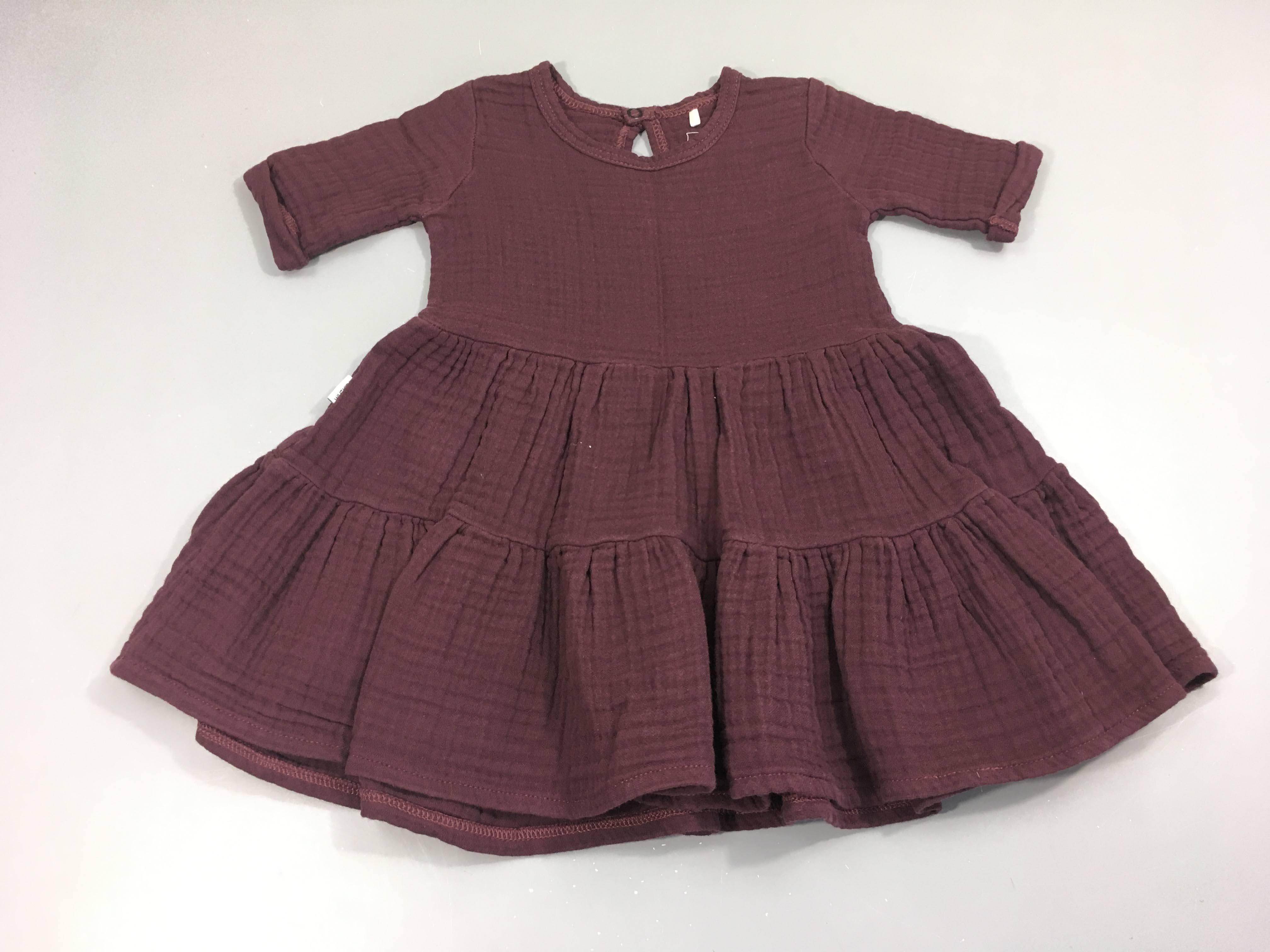 Etat neuf Robe m.c gaze de coton bordeaux foncé Wuf kids