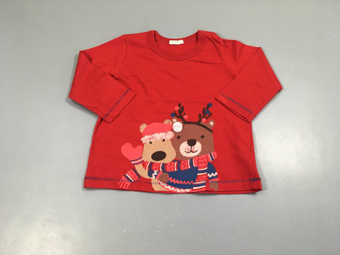 T-shirt m.l rouge animaux Noël, moins cher chez Petit Kiwi