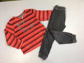 Pyjama 2pcs velours orange rayé dino-Trace de décoloration jambe