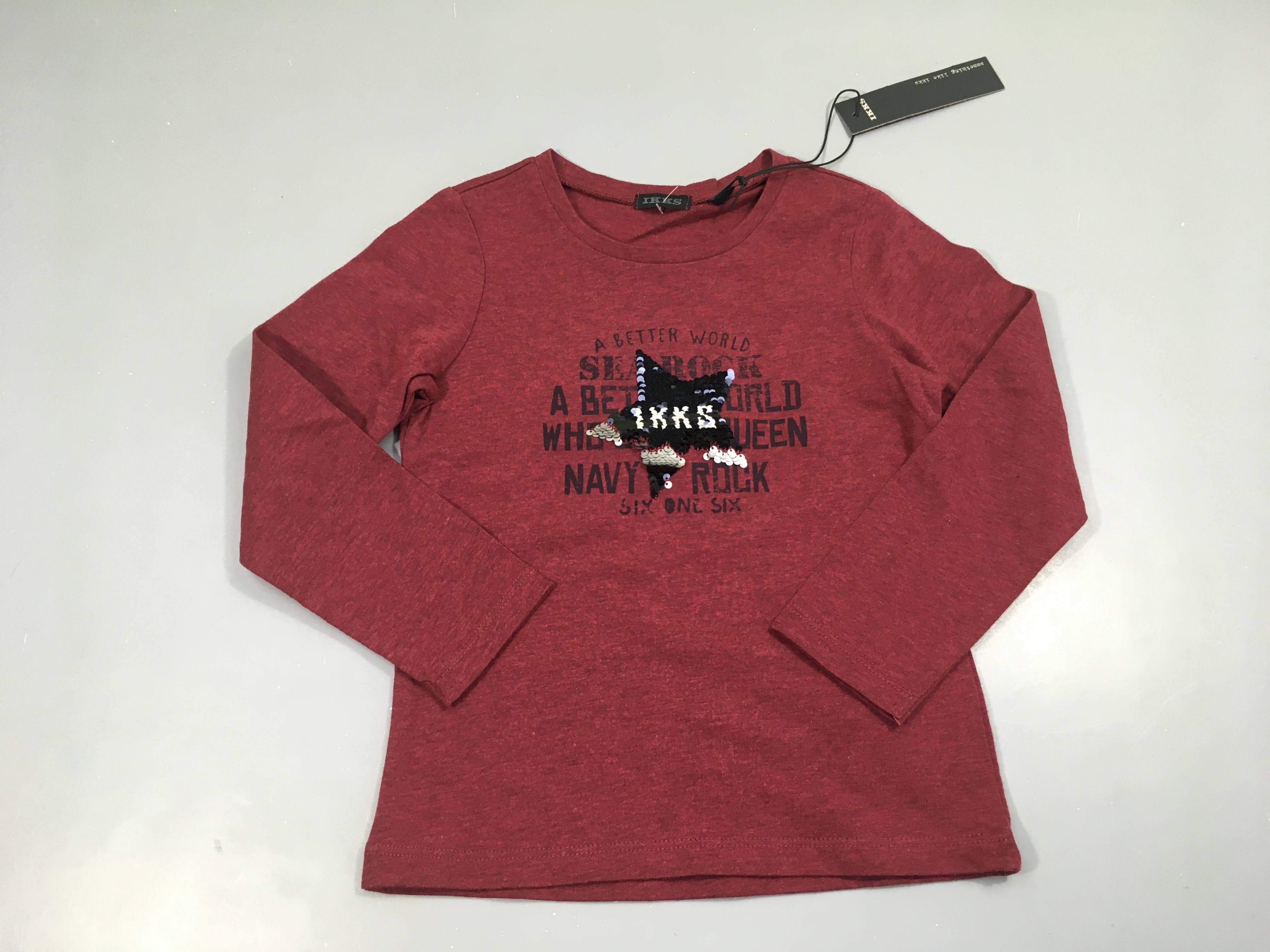 NEUF T-shirt m.l bordeaux étoile sequins réversible
