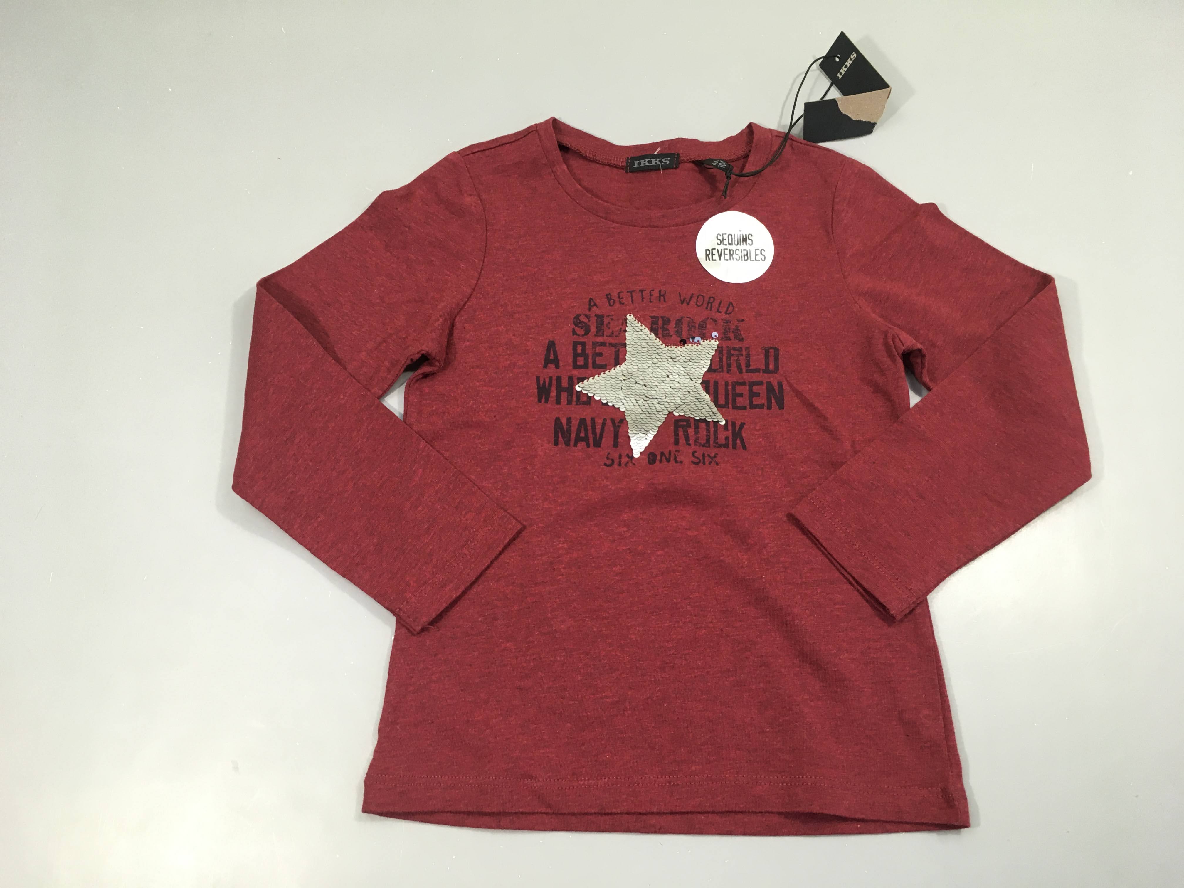 NEUF T-shirt m.l bordeaux étoile sequins réversible