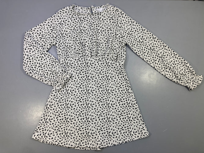 Robe m.l blanche fleurs noires mousseline, moins cher chez Petit Kiwi