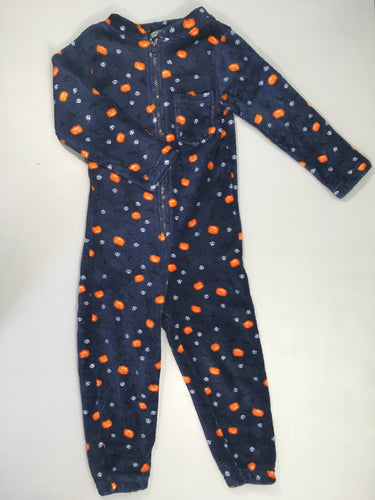 Surpyjama velours bleu foncé motifs citrouilles, moins cher chez Petit Kiwi