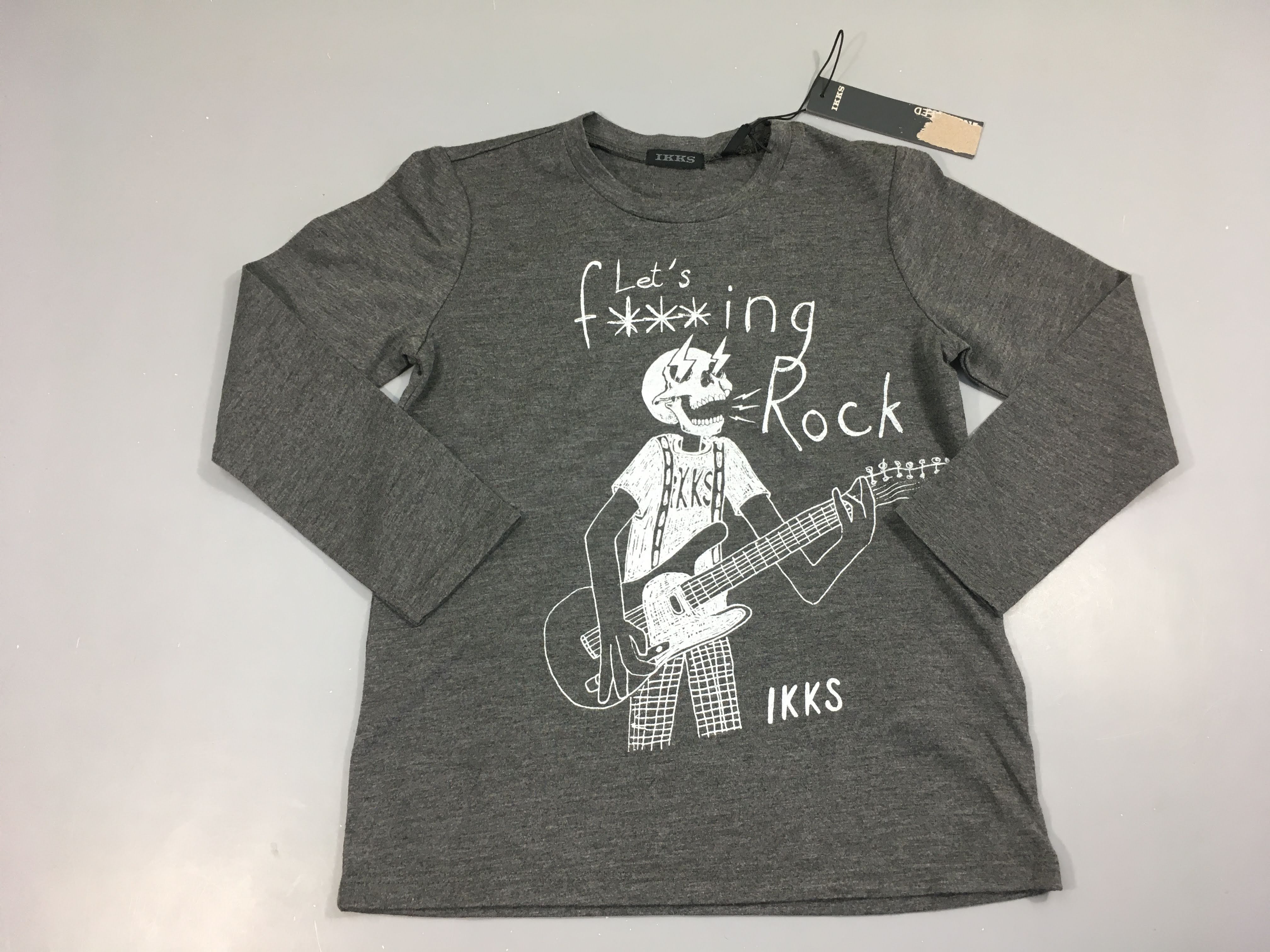 NEUF T-shirt m.l gris foncé chiné squelette