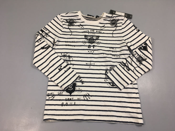 NEUF T-shirt m.l blanc rayé noir roses effet texturé, moins cher chez Petit Kiwi