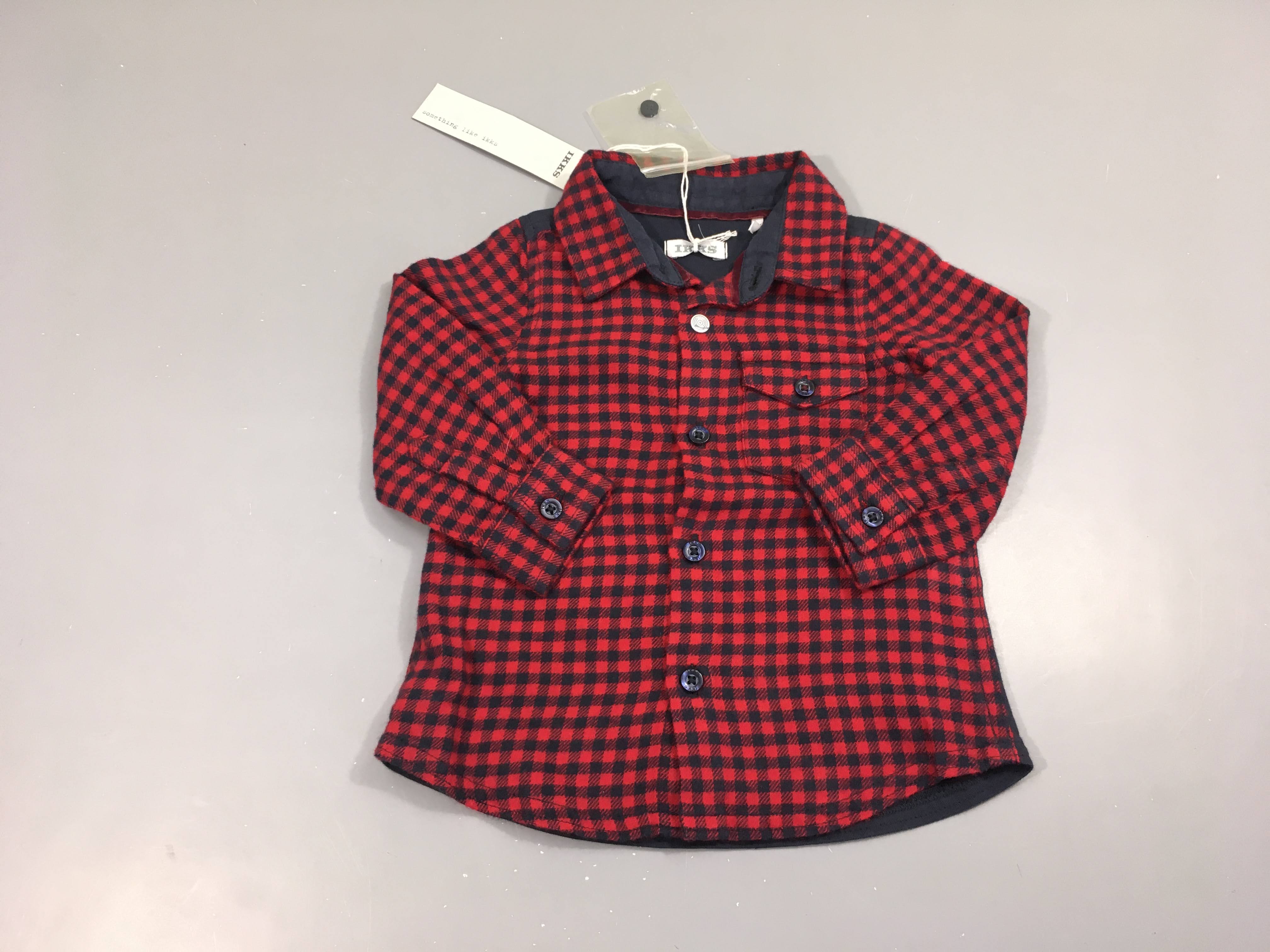 NEUF chemise ml bi-matière flanelle carreaux rouge/bleu, arrière jersey