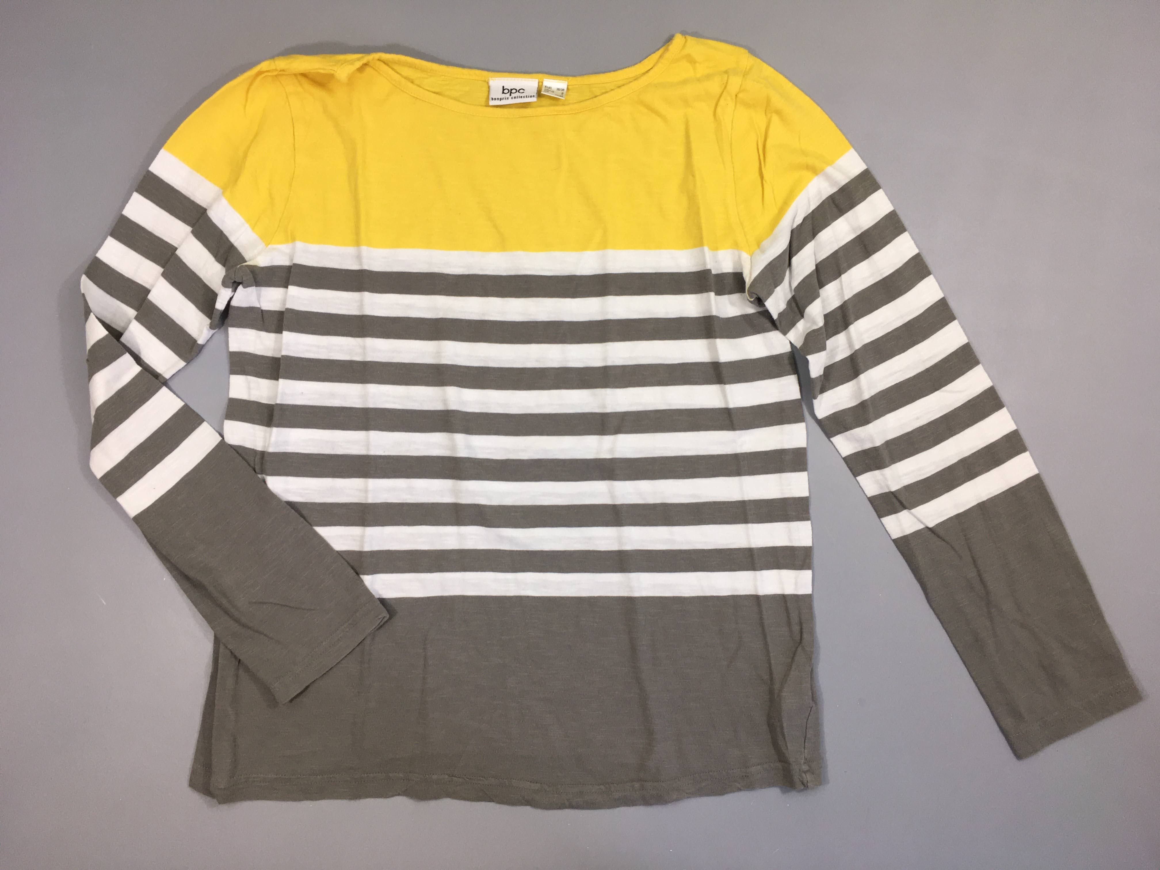 T-shirt m.l jaune rayé  gris blanc Légèrement bouloché